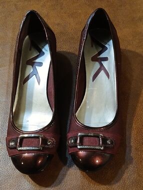 Anne Klein Metallic Burgundy Cap-Toe Heels